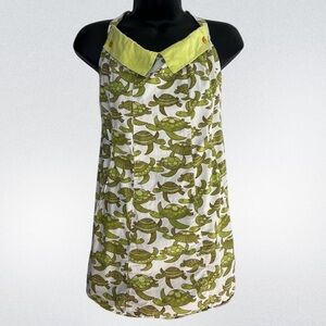 Lime Green Sea Turtle Button Collar Smock Apron Pockets Kitsch N Glam